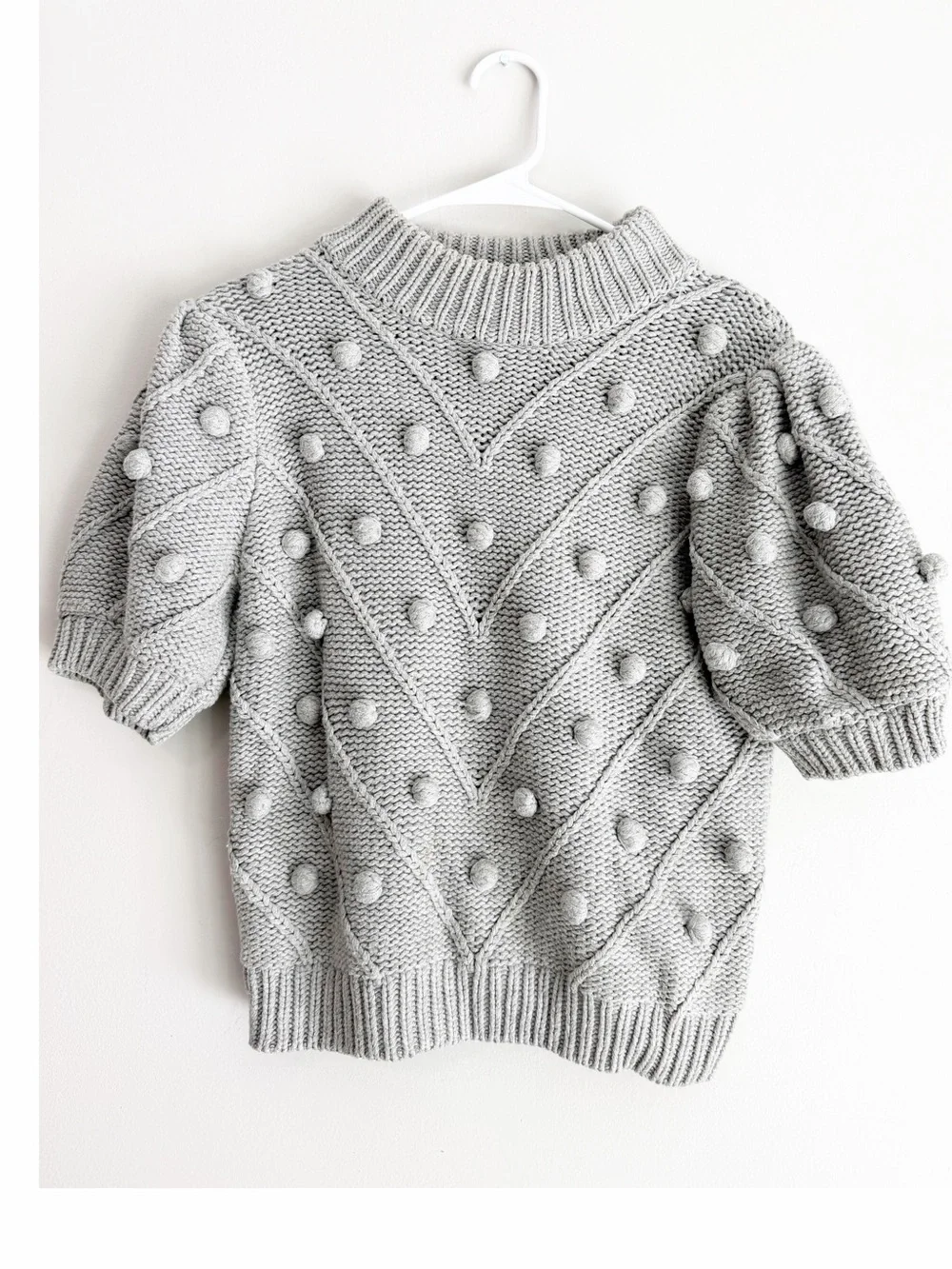 English factory pom pom puff sleeve sweater gray size small